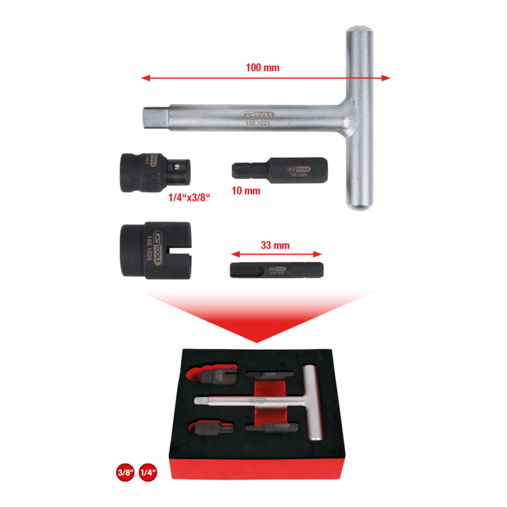 Kit de profilés spéciaux 1/4"+3/8" de service à huile pour les vis en plastique d’évacuation de l’huile, 5 pcs.