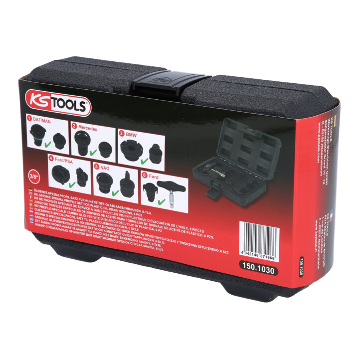 Kit de profilés spéciaux 3/8" de service à huile KS Tools pour les vis en plastique d’évacuation de l’huile, 6 pcs