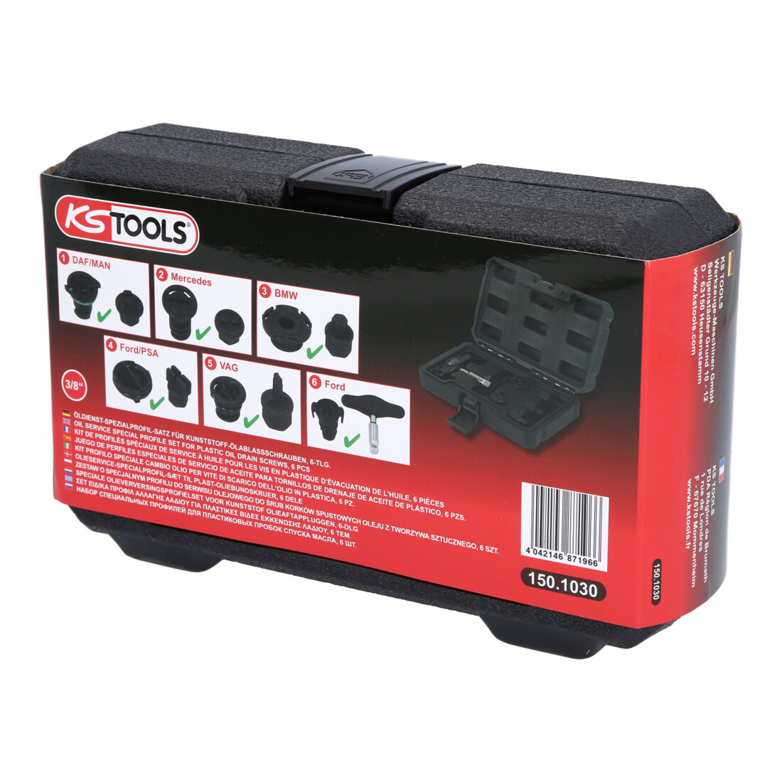 Kit de profilés spéciaux 3/8" de service à huile KS Tools pour les vis en plastique d’évacuation de l’huile, 6 pcs
