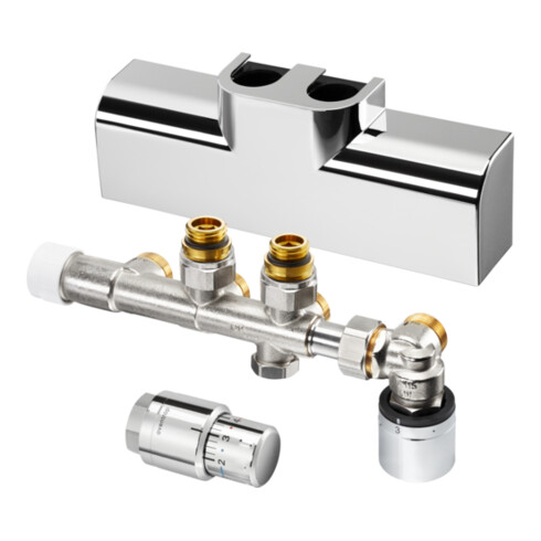 Kit de raccordement OV pour radiateur de salle de bains Multiblock T-RTL/Uni SH, d'angle, chromé