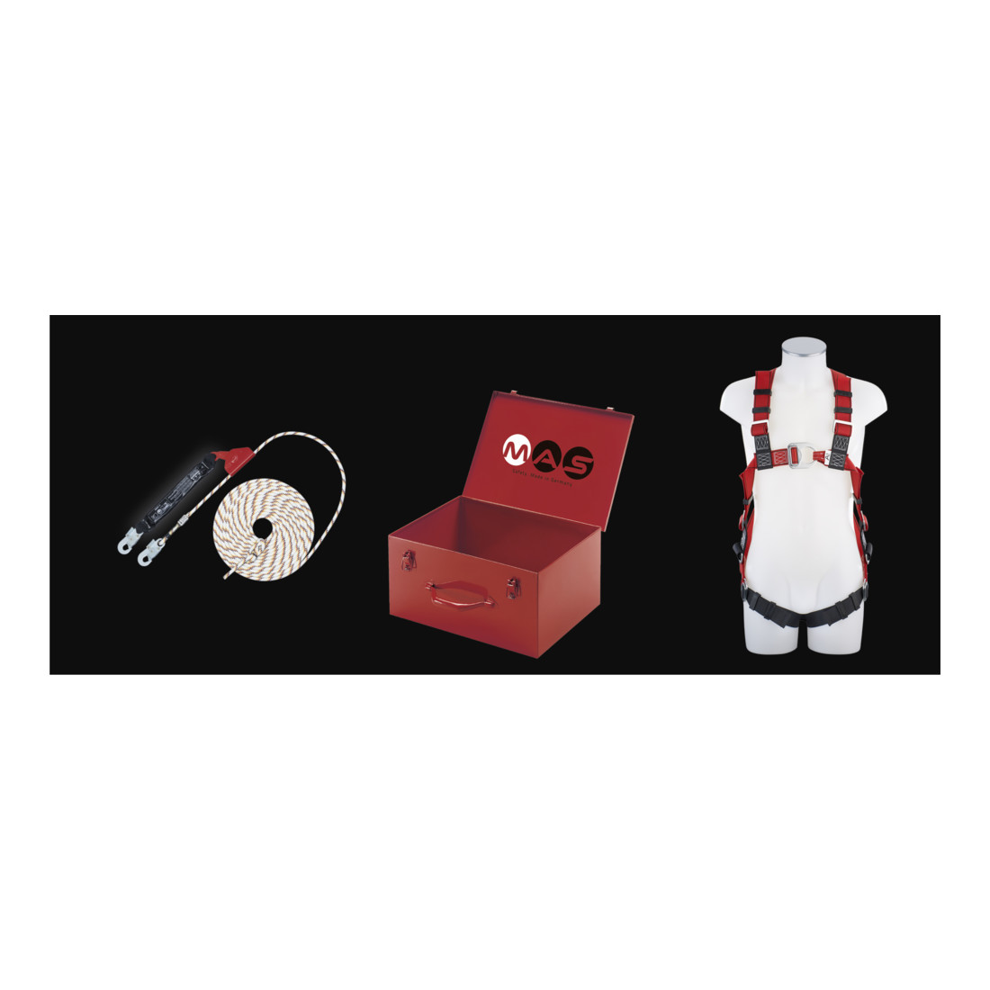 Kit de sécurité MAS Harnais de sécurité en 3 parties MAS 30 Antichute MAS SK12 Coffret d'équipement MAS SK12 Longueur du câble 10 m