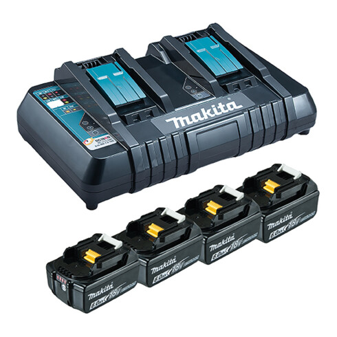 Makita Kit di alimentazione Li 18 V 4x batterie 6 Ah + caricabatterie doppio