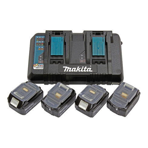 Makita Kit di alimentazione Li 18V 4x batterie 5Ah, con caricabatterie doppio