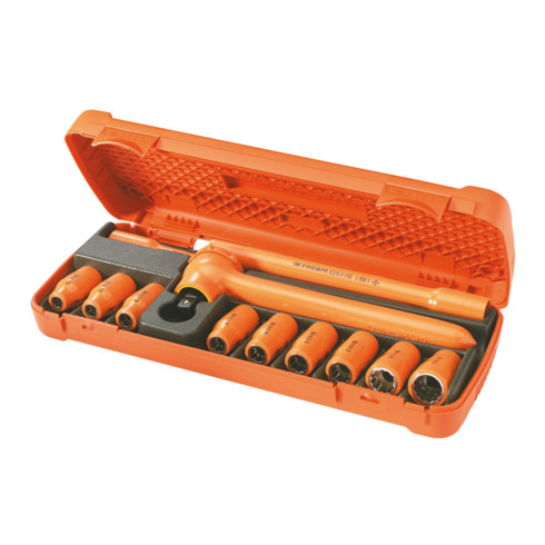 Kit d'outils isolés 1000 Volts Facom série VSE avec douilles 1/2", 12 pièces