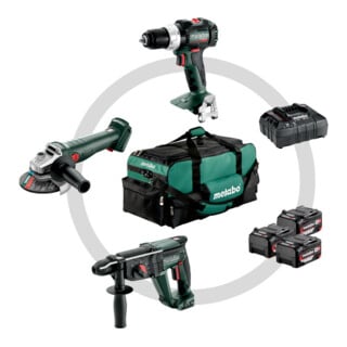 Kit d'outils sans fil Metabo 3.1SB 18 LT BL + W 18 L 9-125 Quick + KH 18 LTX 24 ; Pochette à outils