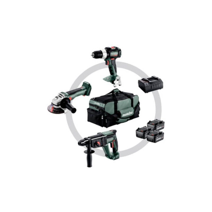 Kit d'outils sans fil Metabo 3.1SB 18 LT BL + W 18 L 9-125 Quick + KH 18 LTX 24 ; Pochette à outils