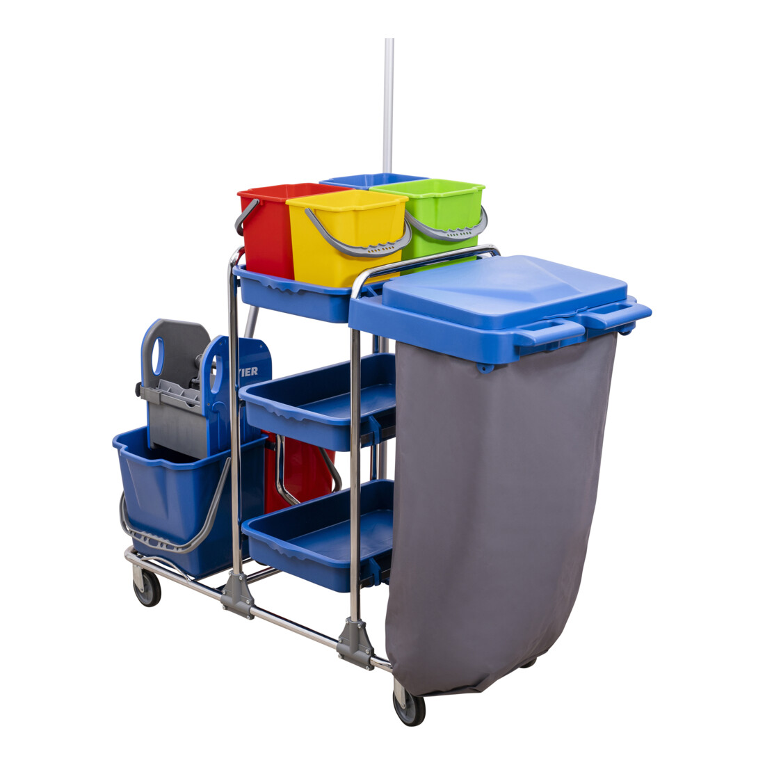 Kit grand chariot d'hygiène et de nettoyage STIER avec châssis chromé