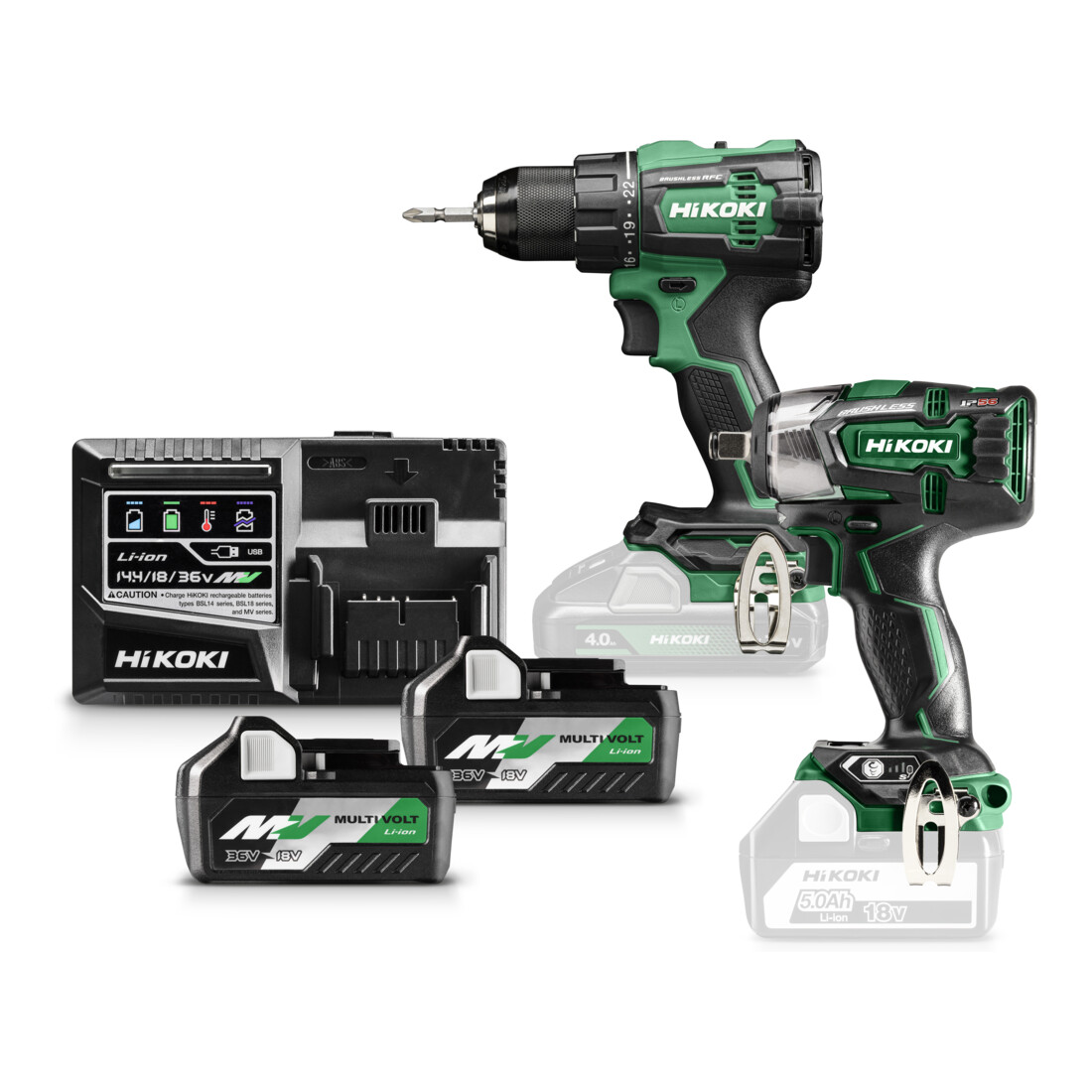 Kit HiKOKI perceuse-visseuse sans fil + visseuse à choc KC18DE-1 + 2x batterie BSL36A18