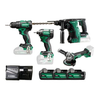 Kit HiKOKI perceuse-visseuse sans fil + visseuse à choc + Meuleuse d'angle + perforateur-burineur KC18DE-3