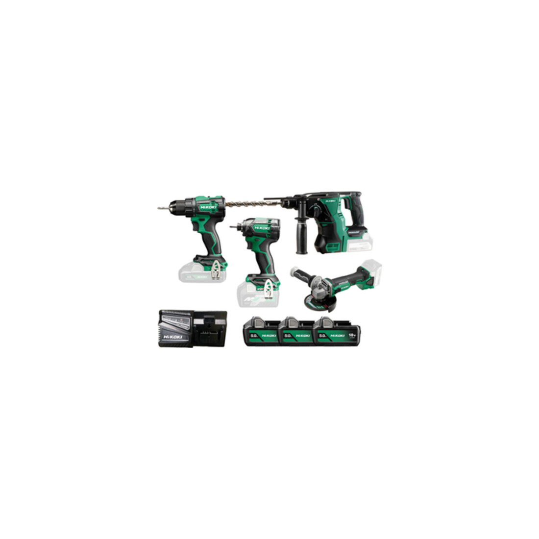 Kit HiKOKI perceuse-visseuse sans fil + visseuse à choc + Meuleuse d'angle + perforateur-burineur KC18DE-3