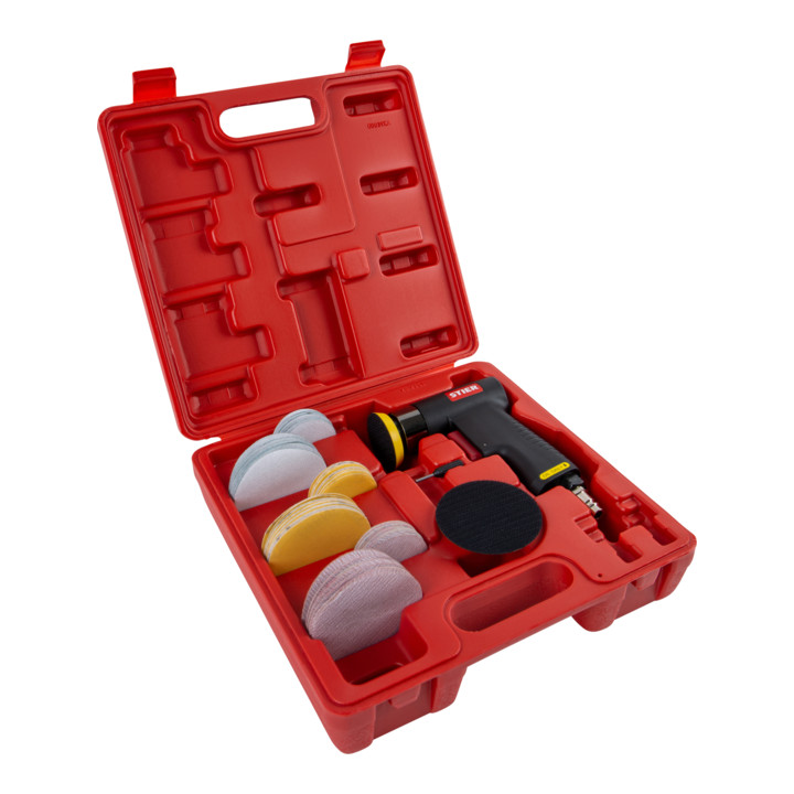 Kit mini-ponceuse excentrique STIER ME-26, longueur 100 mm, 64 pièces