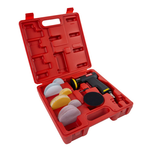Kit mini-ponceuse excentrique STIER ME-26, longueur 100 mm, 64 pièces