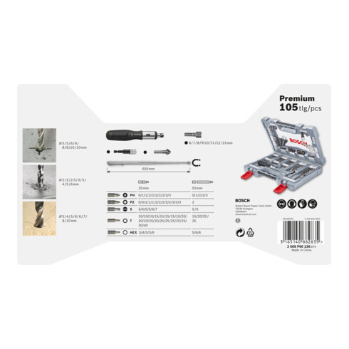 Kit perceuse et visseuse Bosch Premium X-Line, 105 pièces