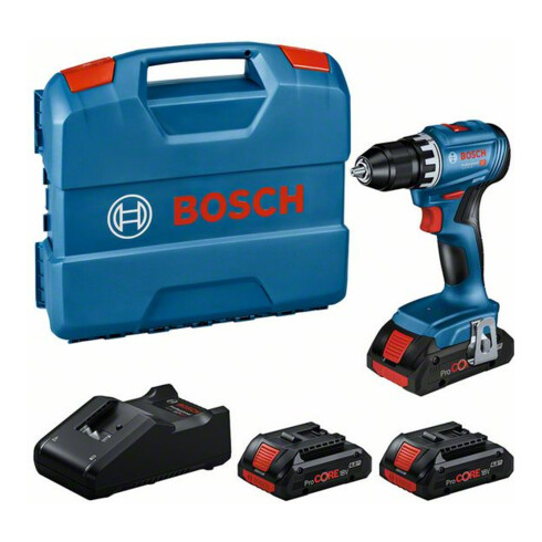 Kit professionnel Bosch : Perceuse-visseuse sans fil GSR 18V-45, 3 x ProCORE18V 4.0Ah, L-Case