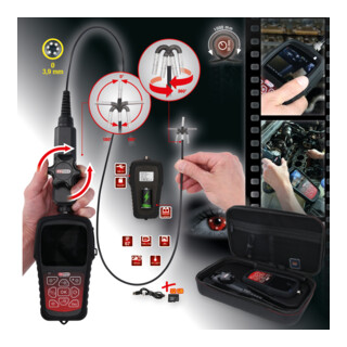 Kit vidéoscope HD avec sonde de caméra frontale HD 180° et 0° Ø 3,9 mm KS Tools gaine flexible en PVC KS Tools 3 pcs