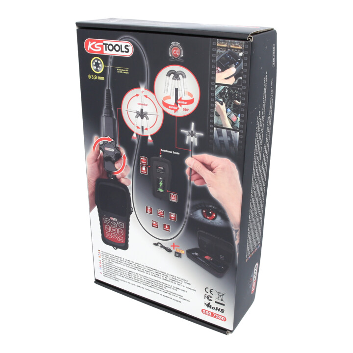 Kit vidéoscope HD avec sonde de caméra frontale HD 180° et 0° Ø 3,9 mm KS Tools gaine flexible en PVC KS Tools 3 pcs