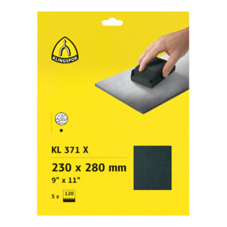 KL 371 X Feuilles abrasives Klingspor 230 x 280 mm Grain 40, SB-emballé avec onglet