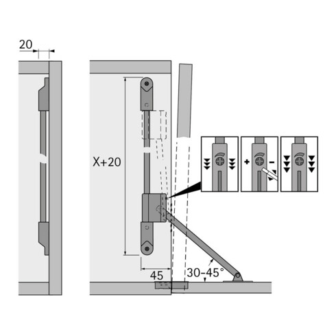 Klappenhalter Klassik D m.Lager LS 3280 D STA vern.L.290mm HETTICH