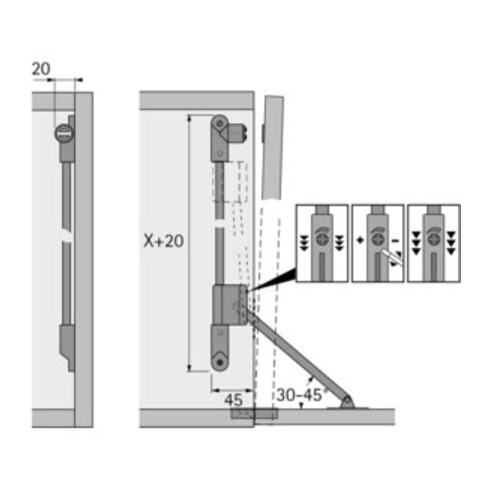 Klappenhalter Klassik D m.Magnet-Zuhaltung STA vern.li.L.290mm HETTICH