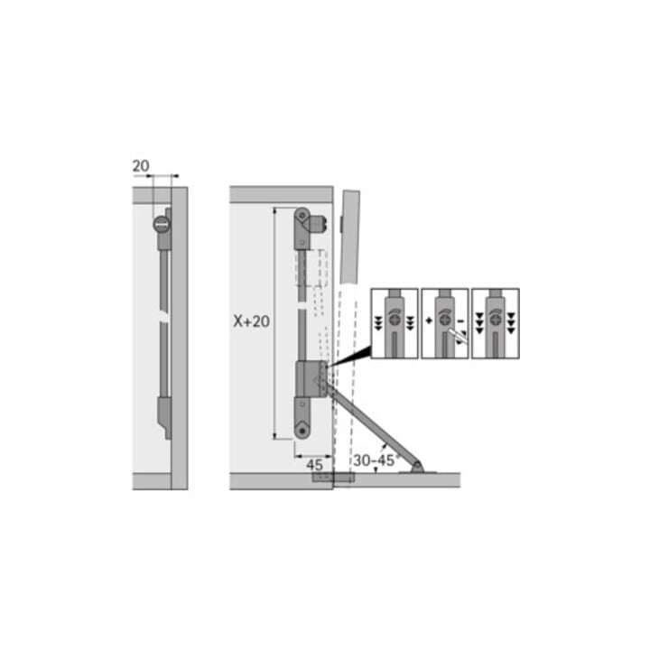 Klappenhalter Klassik D m.Magnet-Zuhaltung STA vern.li.L.290mm HETTICH