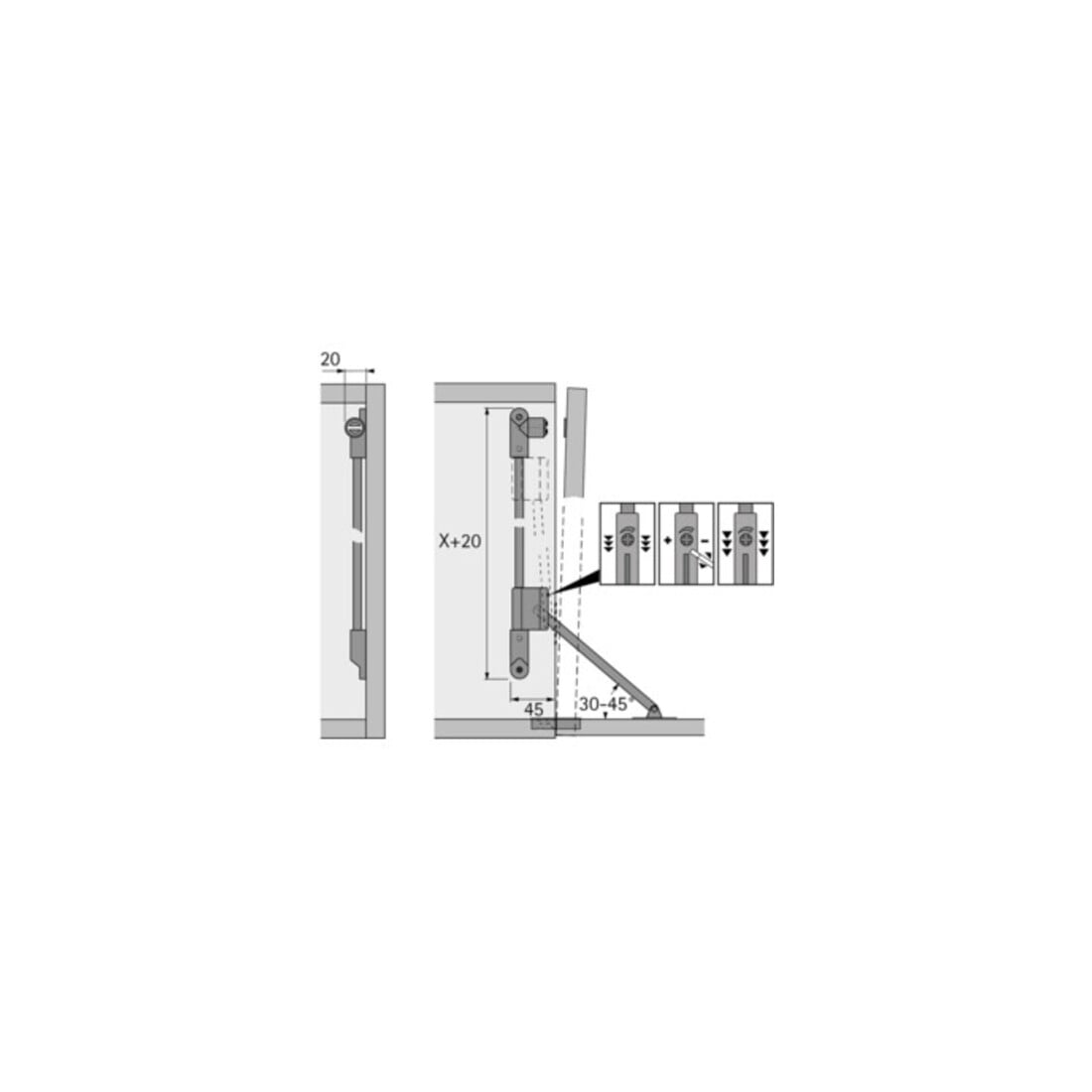 Klappenhalter Klassik D m.Magnet-Zuhaltung STA vern.li.L.290mm HETTICH