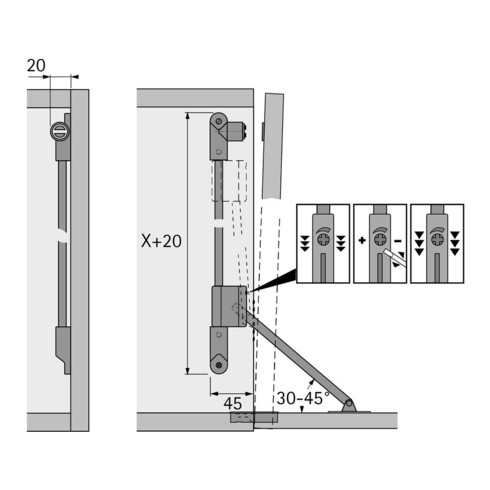 Klappenhalter Klassik D m.Magnet-Zuhaltung STA vern.li.L.290mm HETTICH