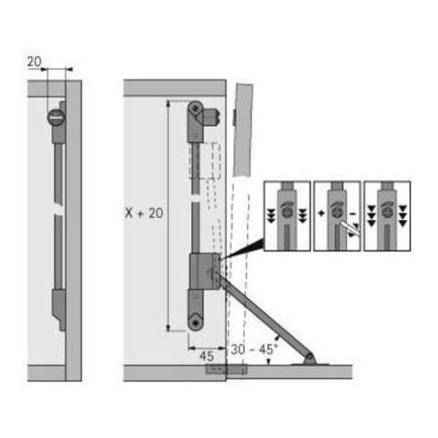 Klappenhalter Klassik D m.Magnet-Zuhaltung STA vern.li.L.290mm HETTICH