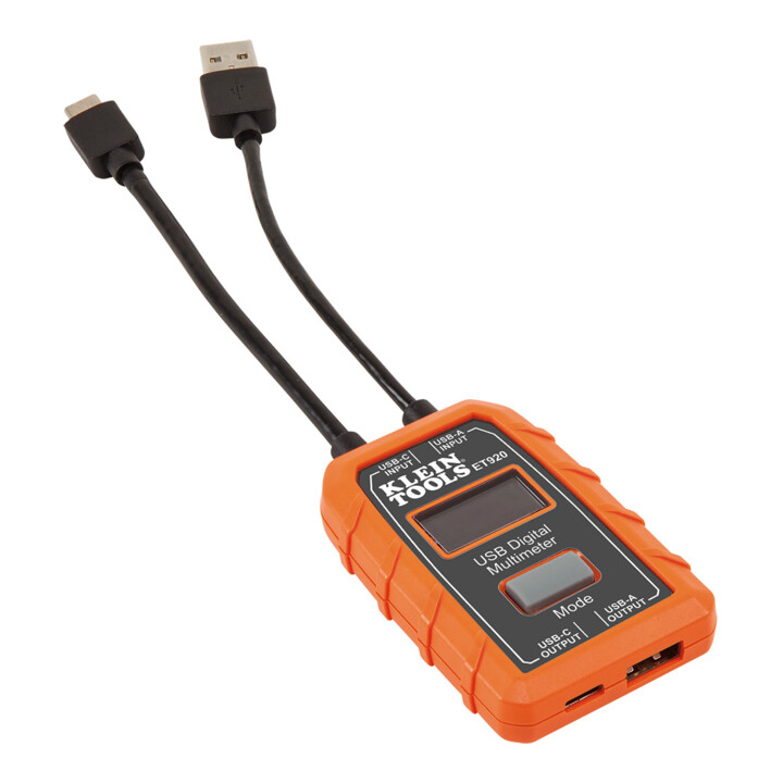 Klein Tools USB digitale meter USB A en USB C spanning stroom LCD