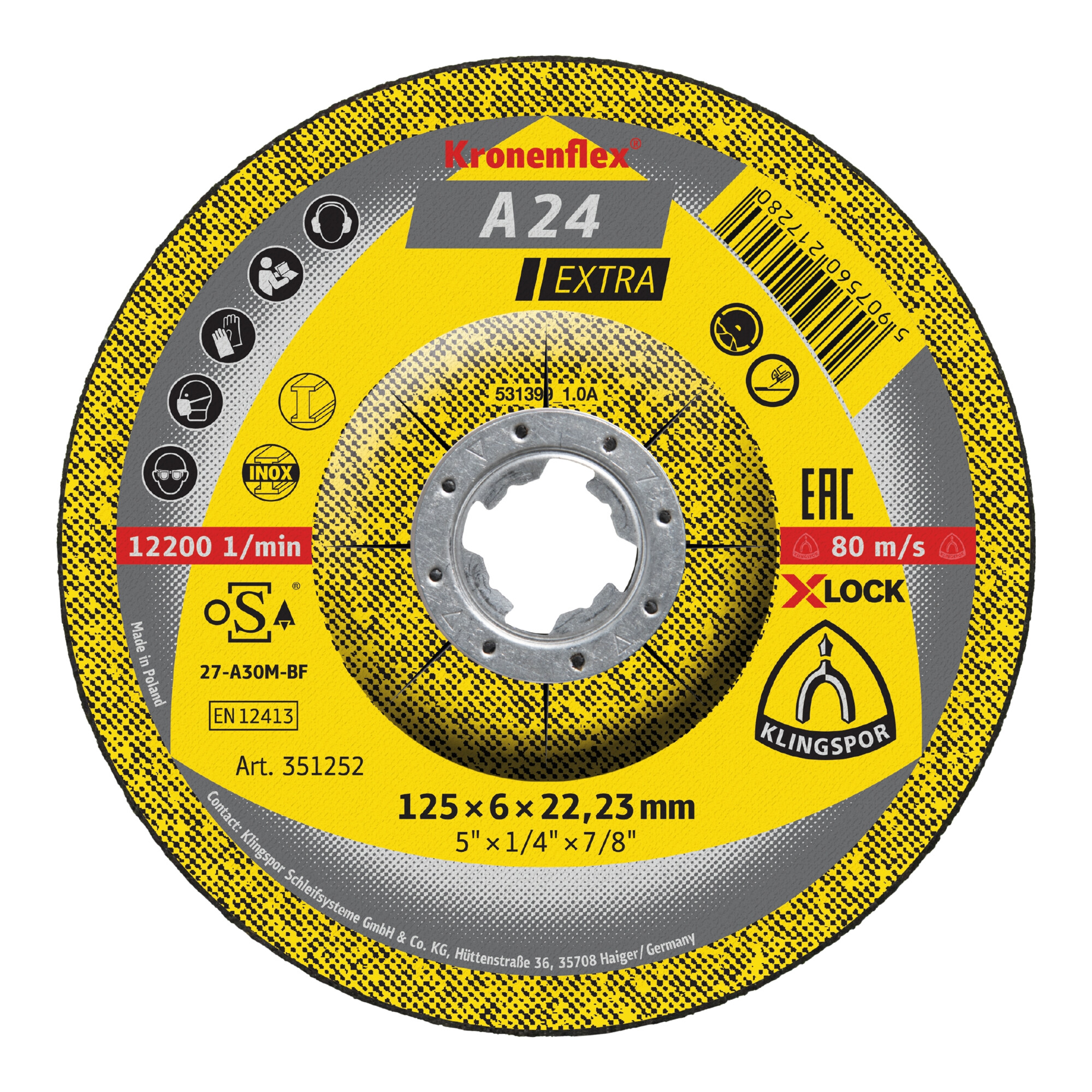 Klingspor A 24 EX Schruppscheiben X-LOCK, 115 x 6 x 22,23 mm gekröpft