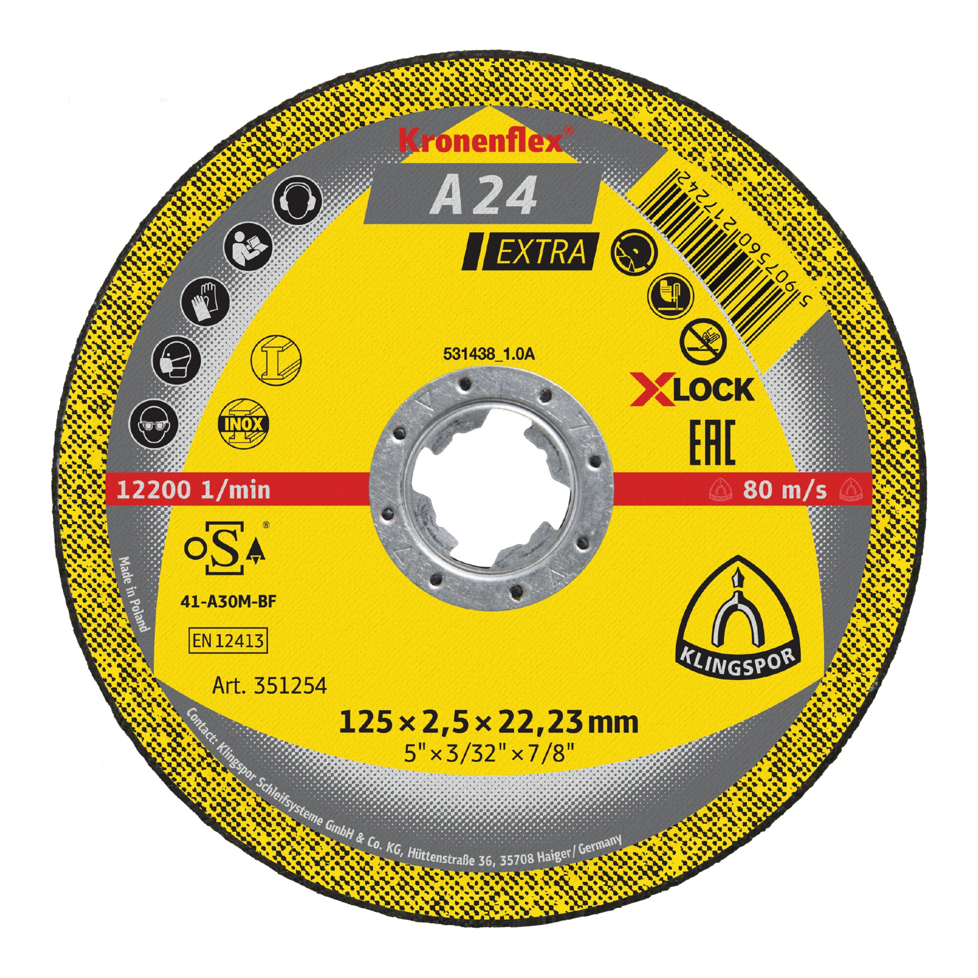 Klingspor A 24 EX Trennscheiben X-LOCK, 125 x 2,5 x 22,23 mm gerade