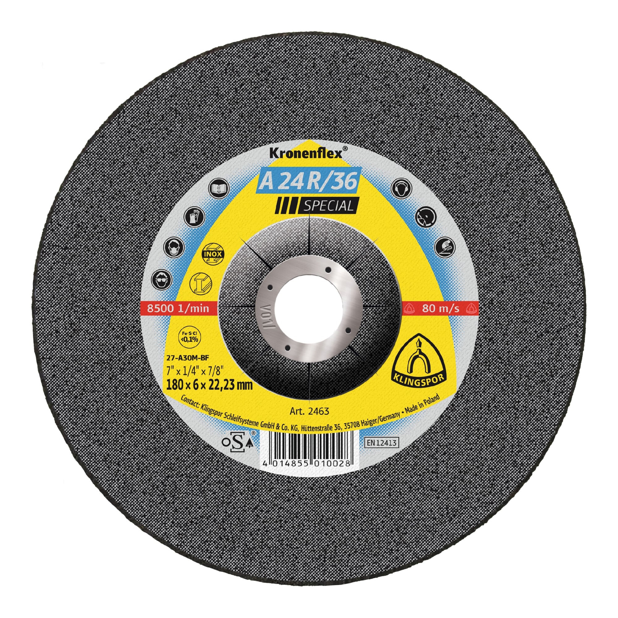 Klingspor A 24 R 36 Schruppscheiben, 125 x 6 x 22,23 mm gekröpft