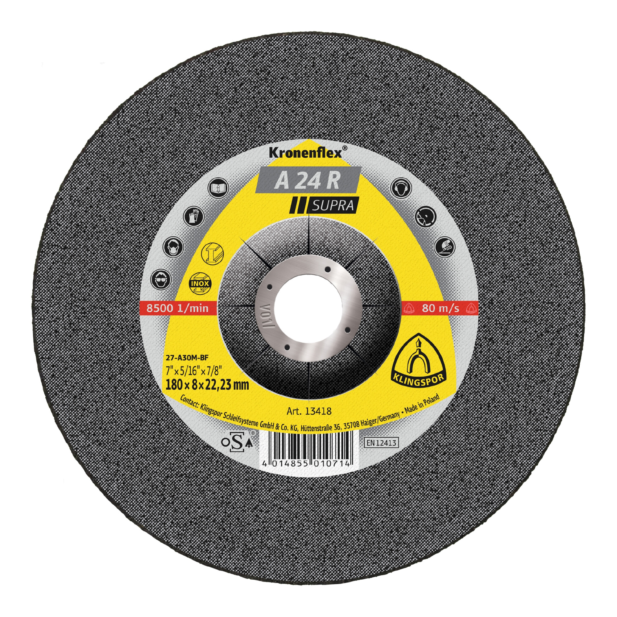 Klingspor A 24 R Schruppscheiben, 180 x 8 x 22,23 mm gekröpft