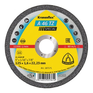 Klingspor doorslijpschijf A 46 TZ Speciaal Kronenflex® voor roestvrij staal, staal