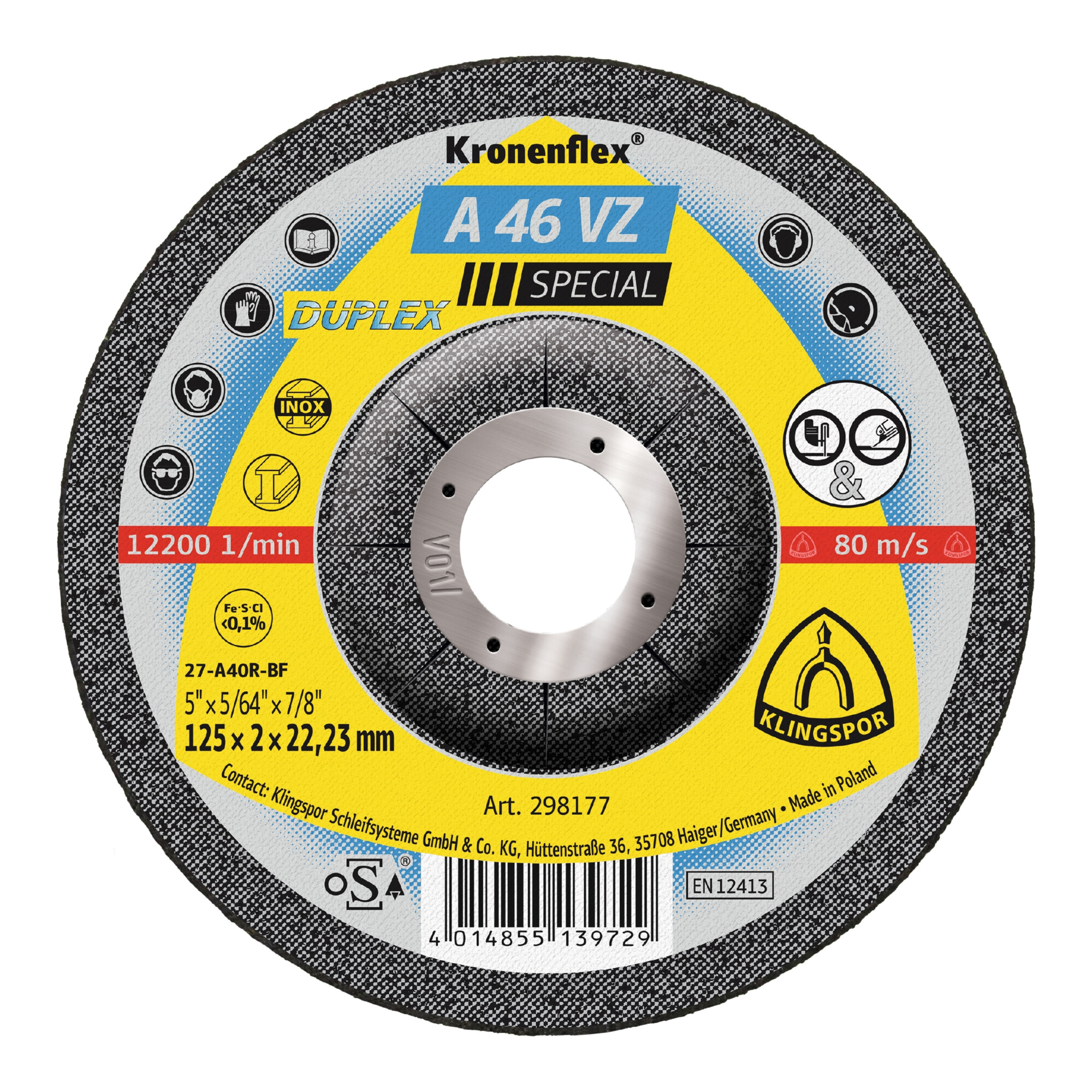 Klingspor A 46 VZ Schruppscheiben, 125 x 2 x 22,23 mm gekröpft