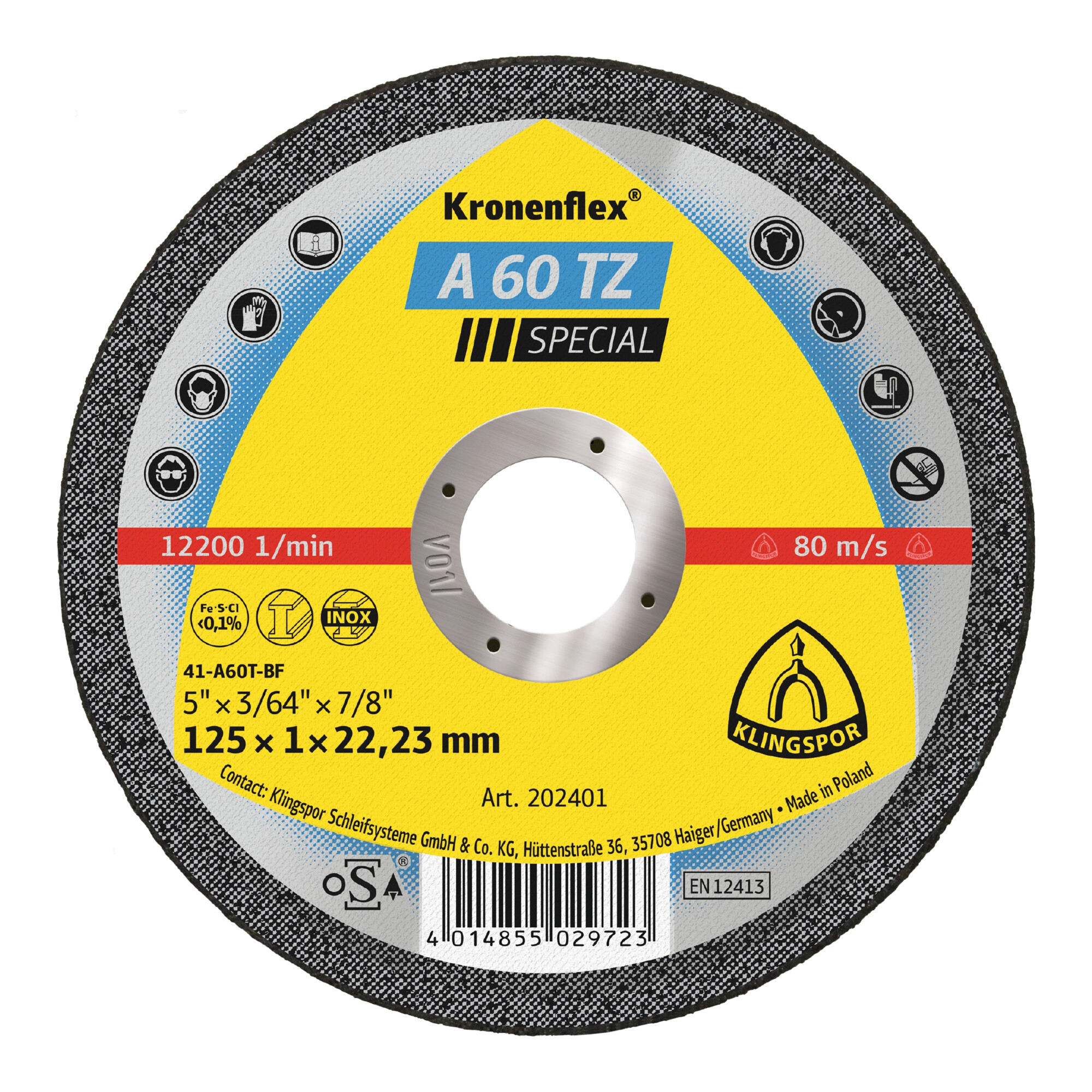 Klingspor A 60 TZ Trennscheiben, 125 x 1 x 22,23 mm gekröpft