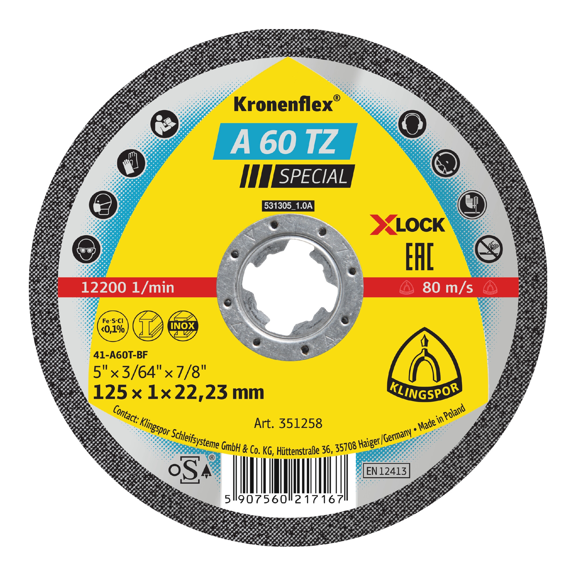 Klingspor A 60 TZ Trennscheiben X-LOCK, 125 x 1 x 22,23 mm gerade