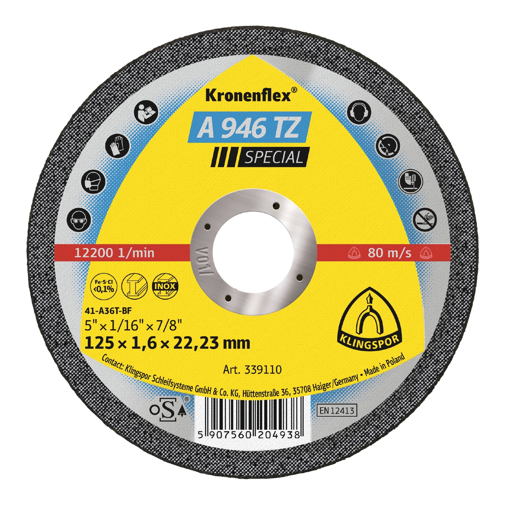 Klingspor A 946 TZ Trennscheiben, 125 x 1,6 x 22,23 mm gerade