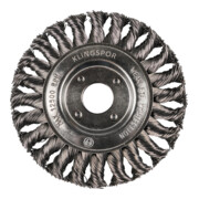 Brosse circulaire torsadée Klingspor BR 600 Z à une rangée, 115 x 14 mm, filetage M 14 0,5 acier inoxydable