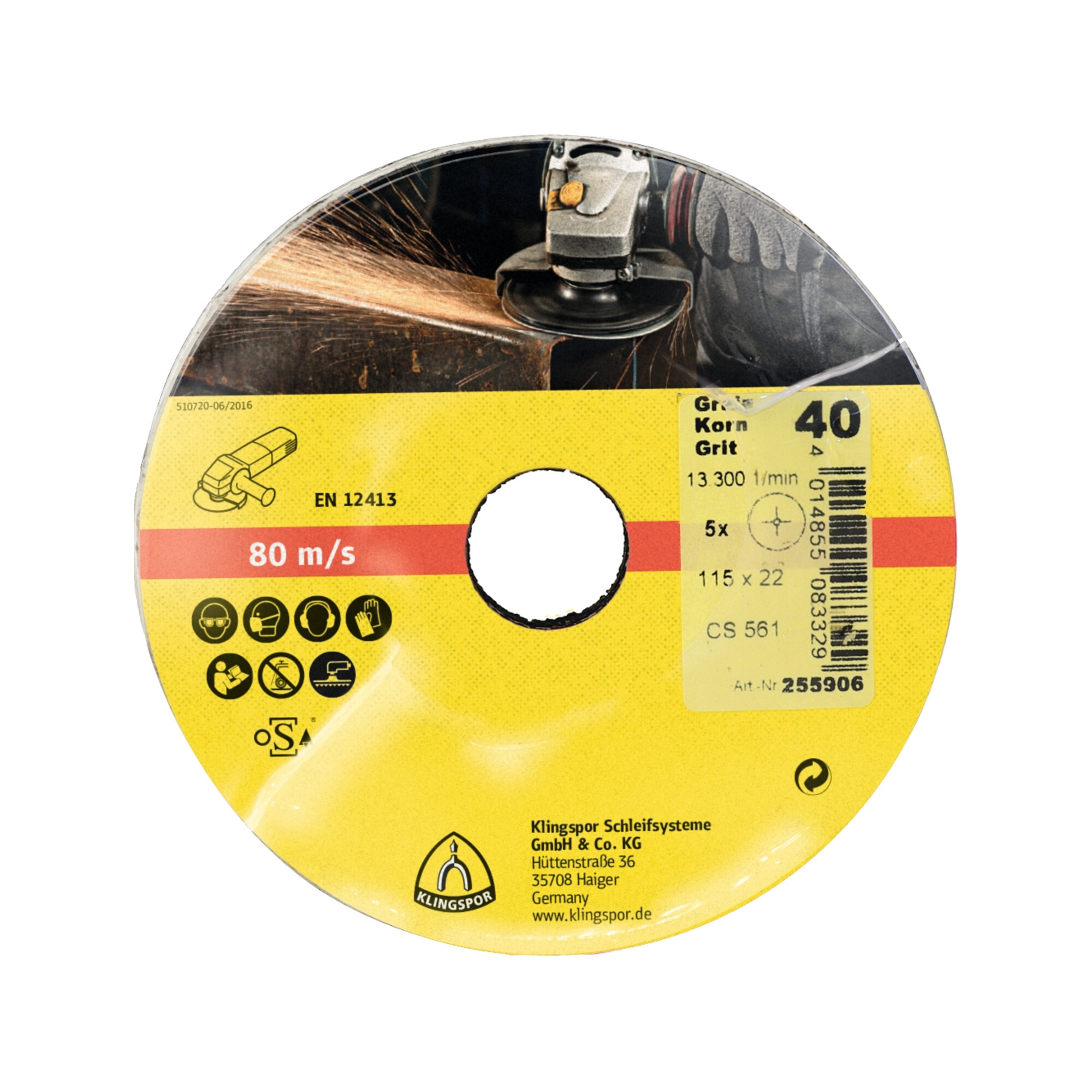 Klingspor CS 561 Fiberscheiben, 125 x 22 mm Korn 120 Sternloch, SB-verpackt in Folie