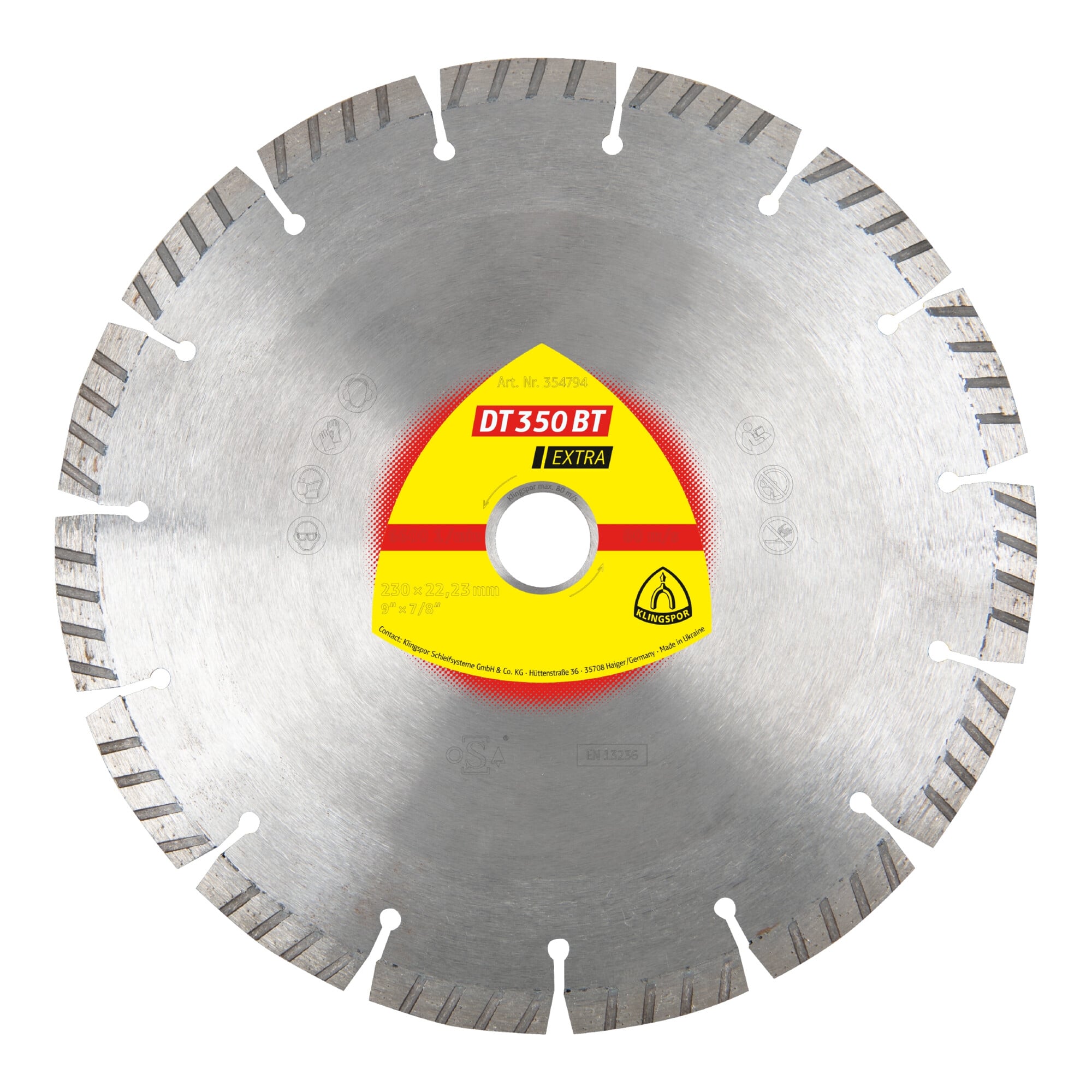 Klingspor Diamanttrennscheibe DT 350 BT, 180 x 2,6 x 22,23 mm 11 Segmente 42 x 2,6 x 10 mm, Standard Turbo