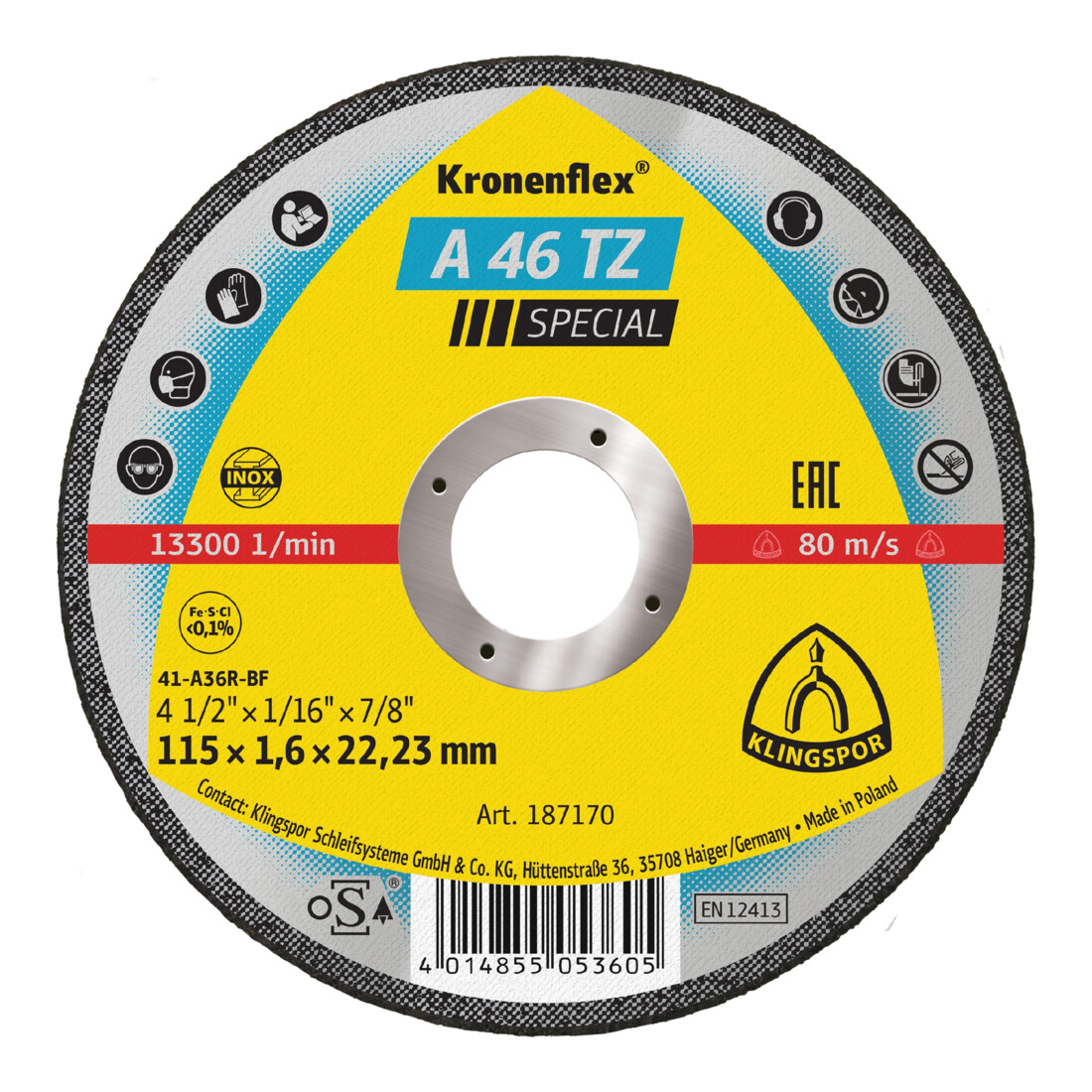 Klingspor Dischi da taglio A 46 TZ, 115x1,6x22,23mm, piano