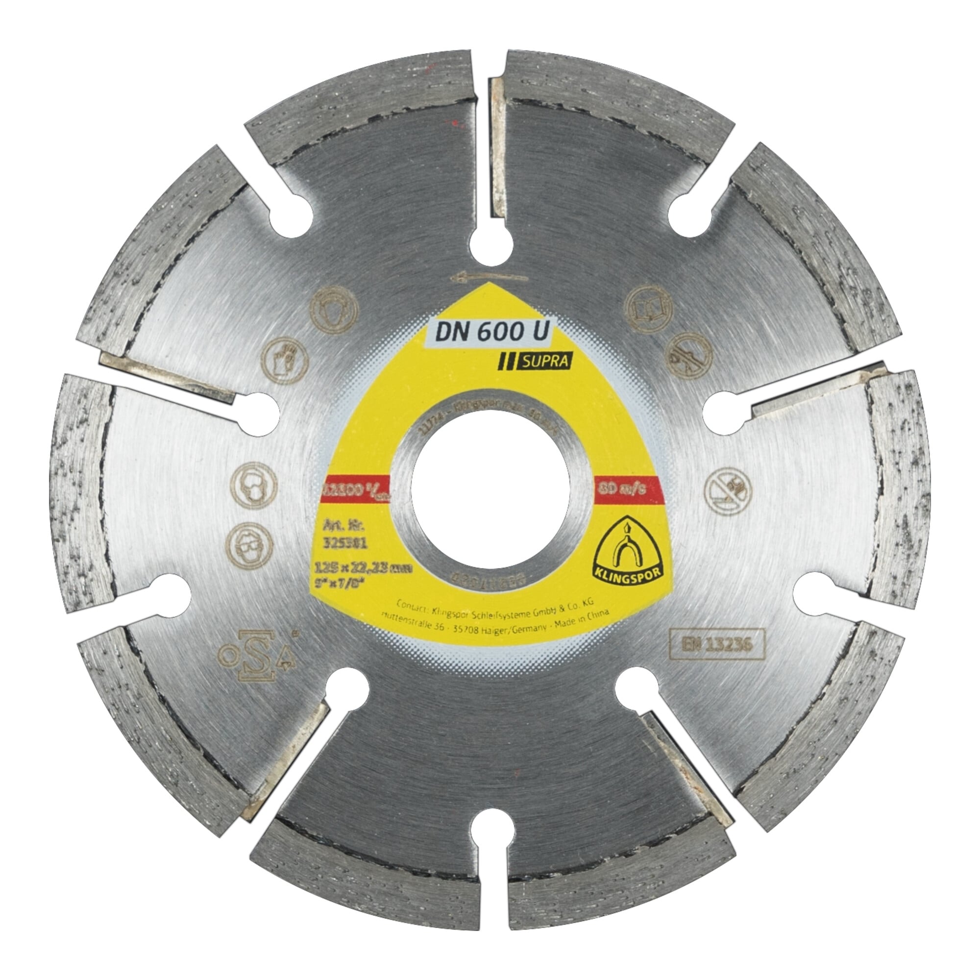 Klingspor DN 600 U Diamanttrennscheiben 125 x 6 x 22,23 mm 10 Segmente 32 x 6 x 7 mm Standardverzahnung