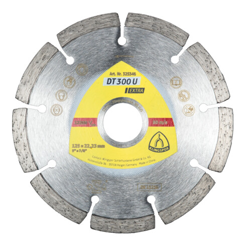 Klingspor DT 300 U Diamanttrennscheiben, 125 x 1,6 x 22,23 mm 9 Segmente 36,4 x 1,6 x 7 mm, Standardverzahnung
