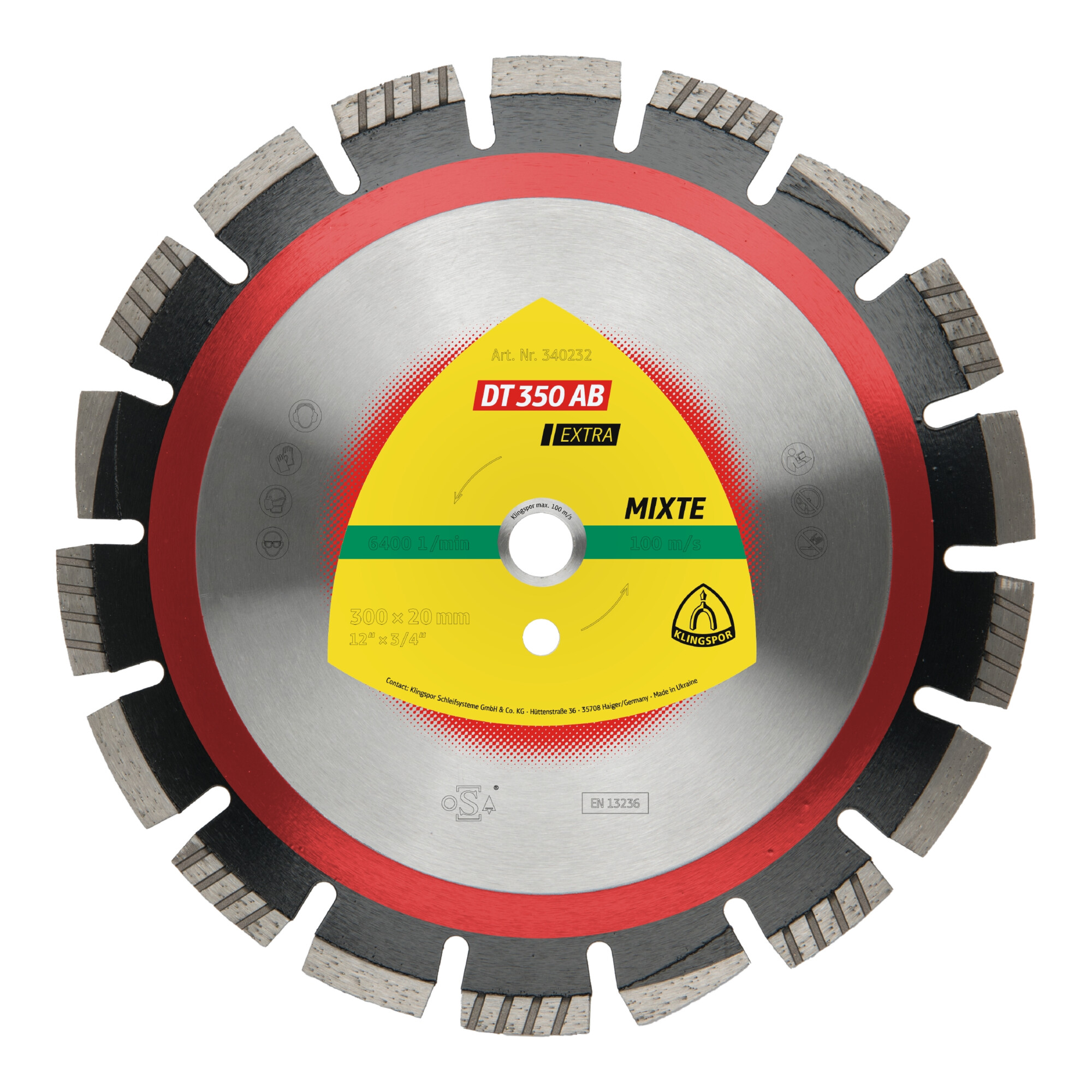 Klingspor DT 350 AB Diamanttrennscheiben, 300 x 2,8 x 20 mm 18 Segmente 40 x 2,8 x 12 mm, Weitverzahnt