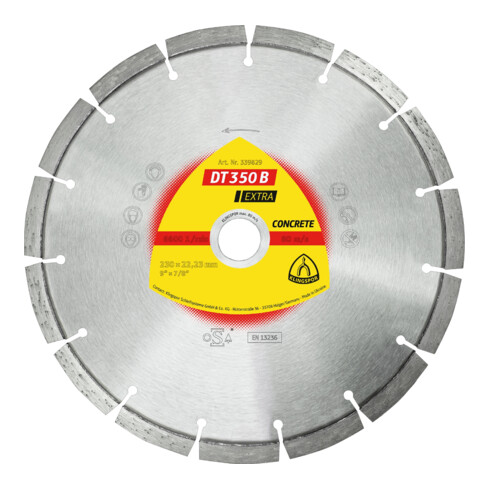 Klingspor DT 350 B Diamanttrennscheiben, 230 x 2,6 x 22,23 mm 15 Segmente 42 x 2,6 x 10 mm, Standardverzahnung