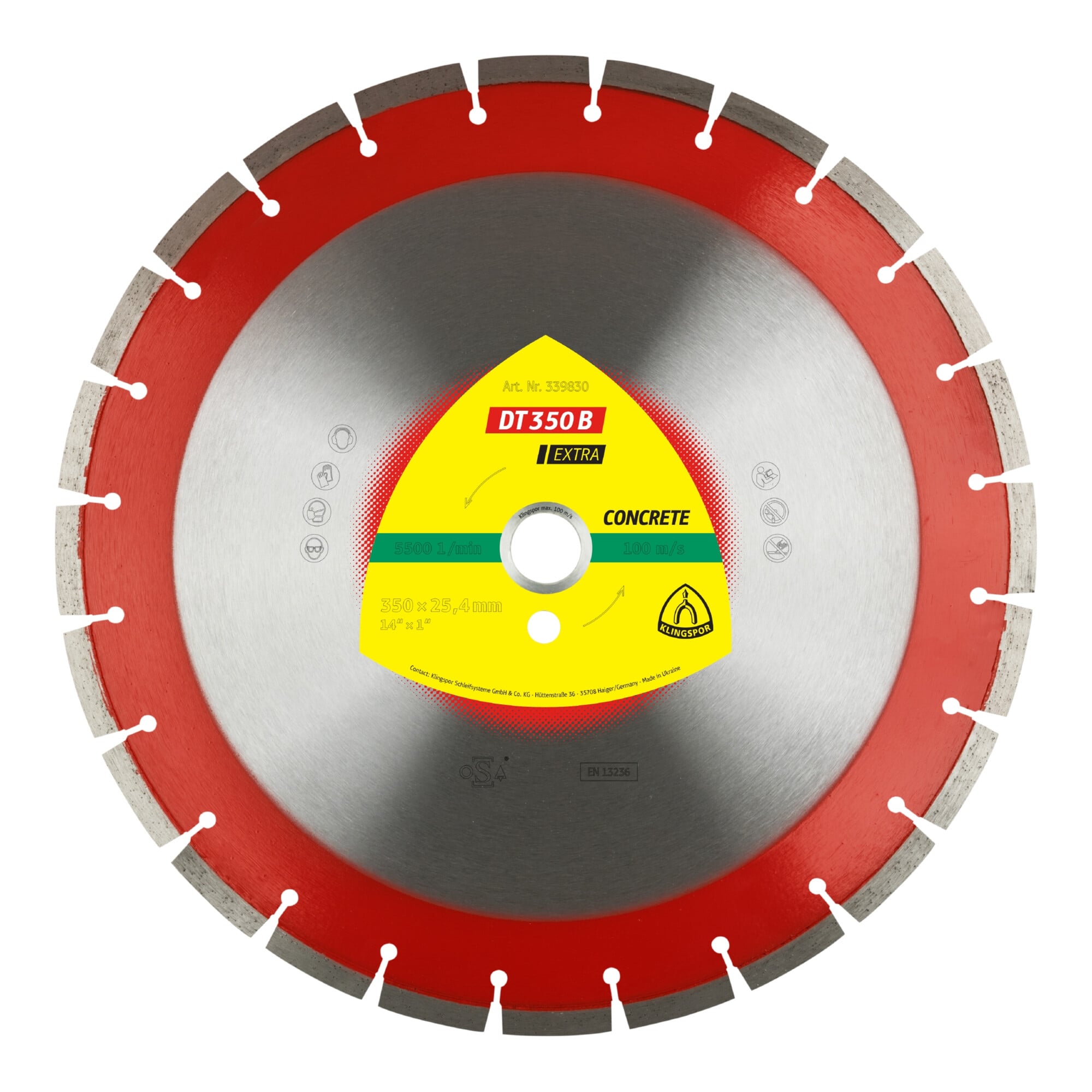 Klingspor DT 350 B Diamanttrennscheiben, 350 x 3 x 25,4 mm 24 Segmente 40 x 3 x 10 mm, Standardverzahnung