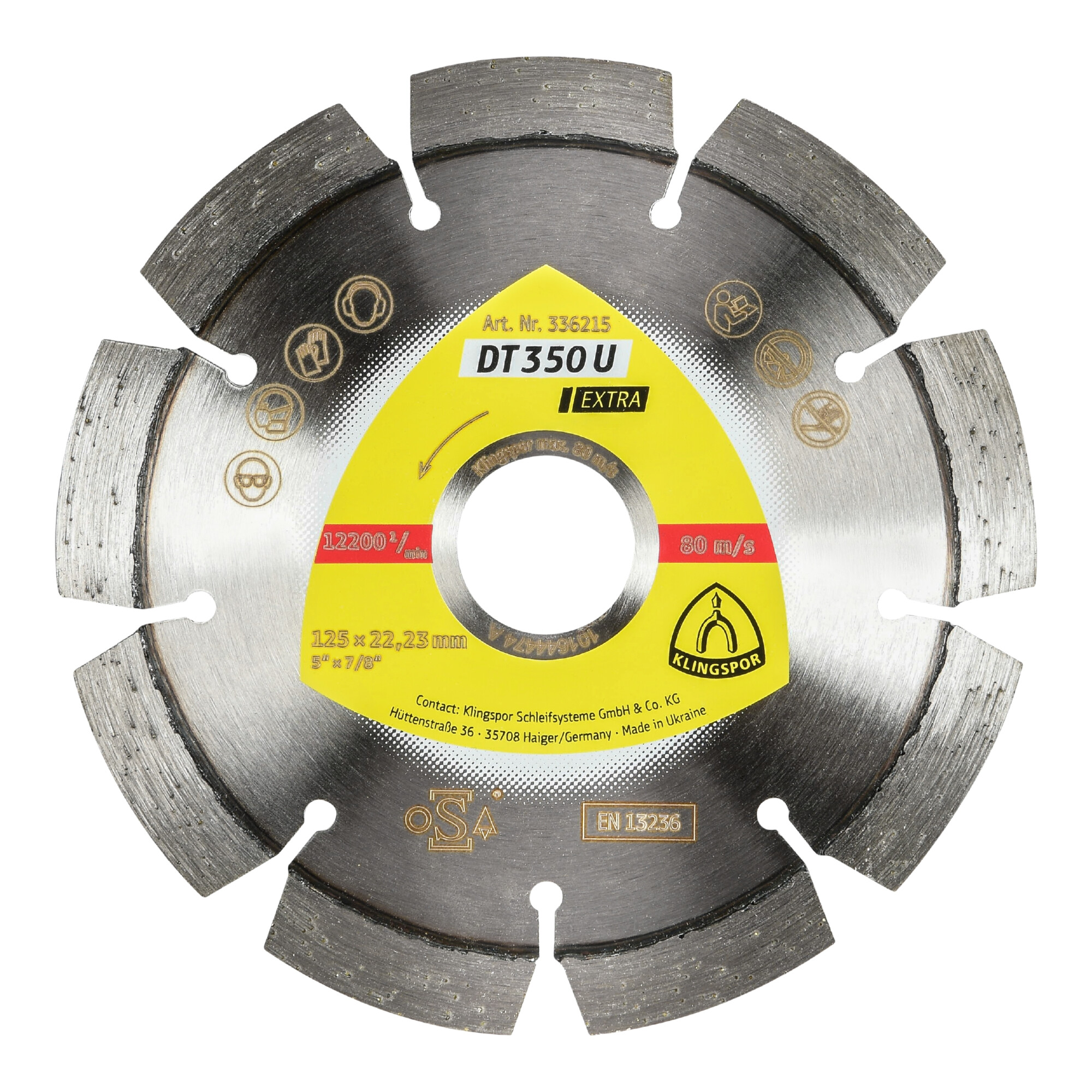 Klingspor DT 350 U Diamanttrennscheiben, 115 x 2,4 x 22,23 mm 8 Segmente 33 x 2,4 x 10 mm, Standardverzahnung