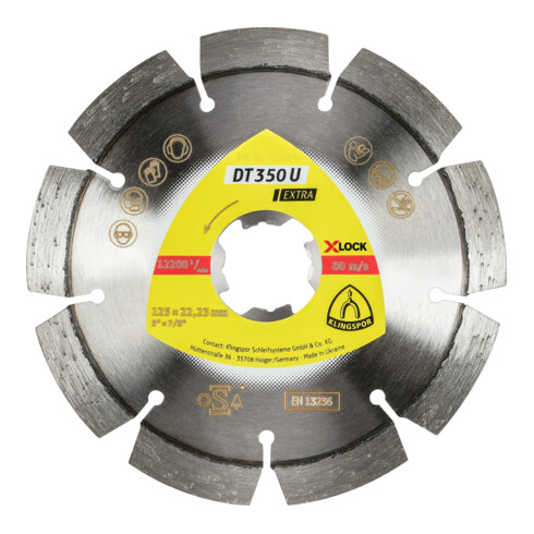 Klingspor DT 350 U Diamanttrennscheiben X-LOCK, 125 x 2,4 x 22,23 mm 9 Segmente 33 x 2,4 x 10 mm, Standardverzahnung