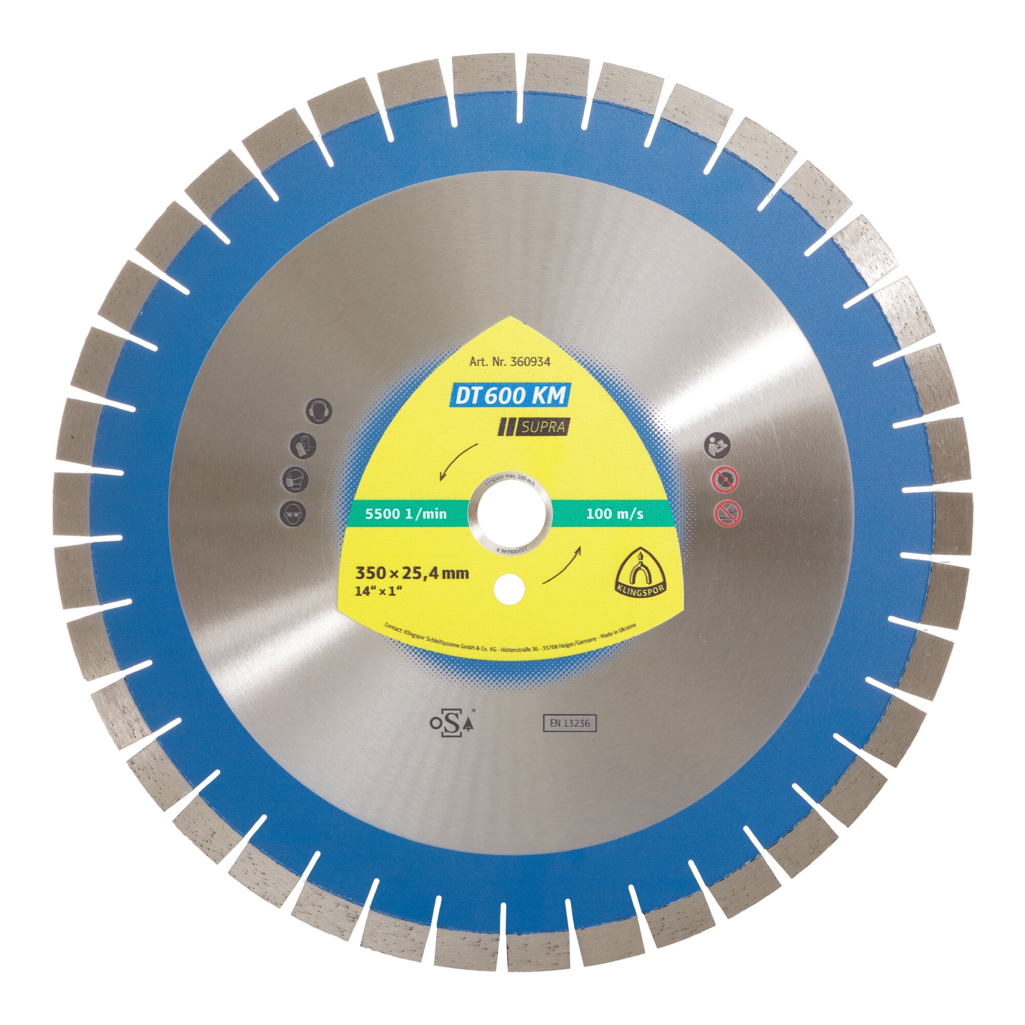 Klingspor DT 600 KM Diamanttrennscheiben, 350 x 3 x 25,4 mm 38 Segmente 24 x 3 x 15 mm, Kurzverzahnung