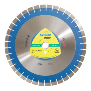 Klingspor DT 600 KM Diamanttrennscheiben, 450 x 3,6 x 60 mm 50 Segmente 24 x 3,6 x 15 mm, Kurzverzahnung Reduzierring 25,4